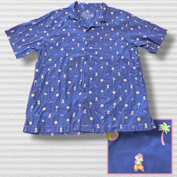 Disney Men's Collared Button-Down Short Sleeve Chip and Dale Beach Shirt XXL - Picture 1 of 6